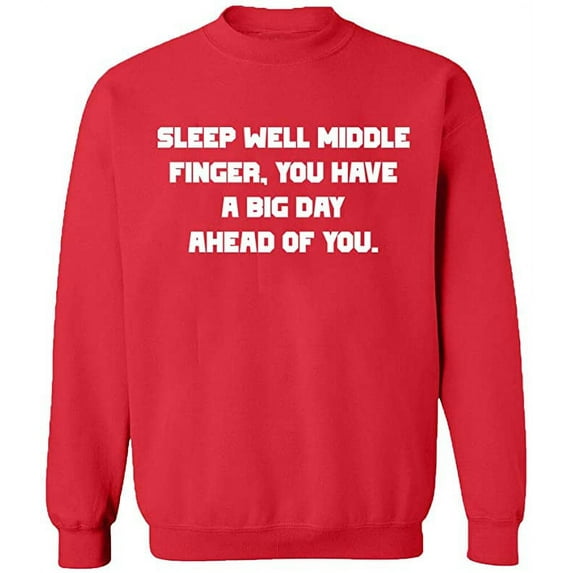 Unisex Crewneck Sweatshirt, Sleep Well Middle Finger, Slim Fit, Long Sleeve Sweater - Red X-Large