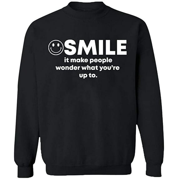 Unisex Crewneck Sweatshirt, Smile It Make People, Custom Sweater, Slim Fit, Long Sleeve Sweater - Black X-Large