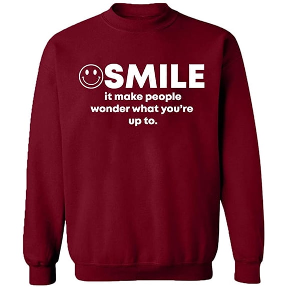 Unisex Crewneck Sweatshirt, Smile It Make People, Custom Sweater, Slim Fit, Long Sleeve Sweater - Cardinal Red X-Large