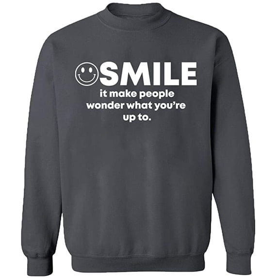 Unisex Crewneck Sweatshirt, Smile It Make People, Custom Sweater, Slim Fit, Long Sleeve Sweater - Charcoal Large