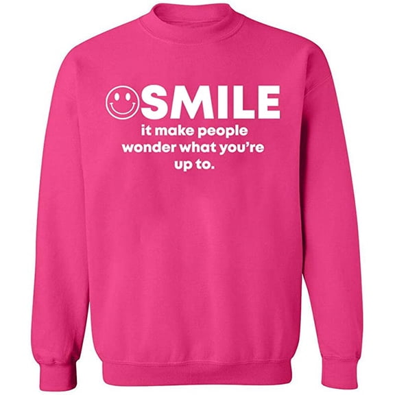 Unisex Crewneck Sweatshirt, Smile It Make People, Custom Sweater, Slim Fit, Long Sleeve Sweater - Heliconia 2X-Large
