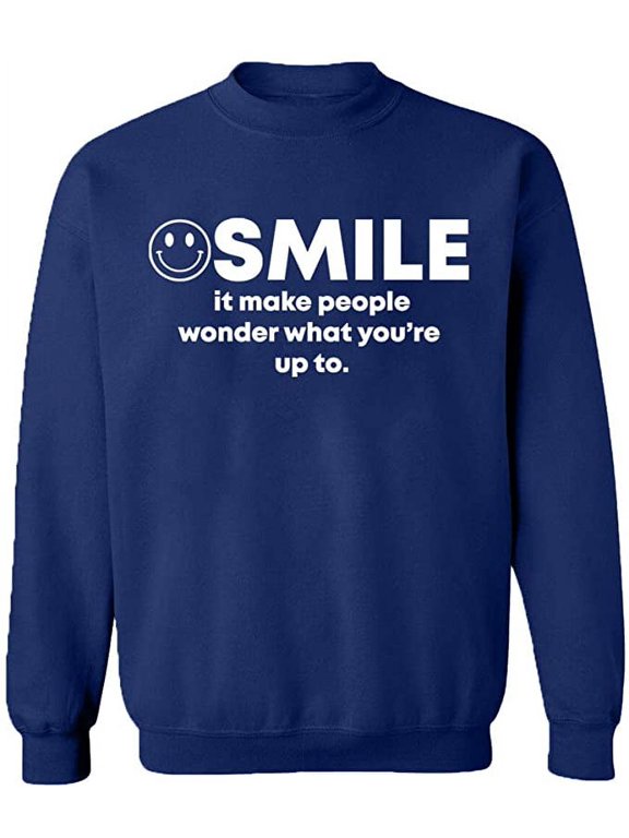 Unisex Crewneck Sweatshirt, Smile It Make People, Custom Sweater, Slim Fit, Long Sleeve Sweater - Navy Blue Medium