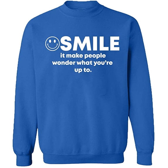 Unisex Crewneck Sweatshirt, Smile It Make People, Custom Sweater, Slim Fit, Long Sleeve Sweater - Royal Blue Medium