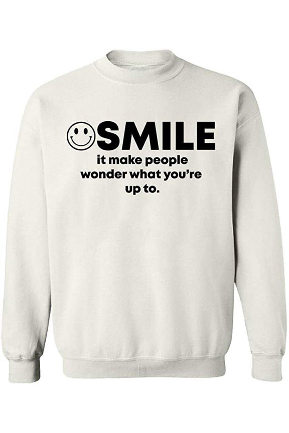Unisex Crewneck Sweatshirt, Smile It Make People, Custom Sweater, Slim Fit, Long Sleeve Sweater - White Large