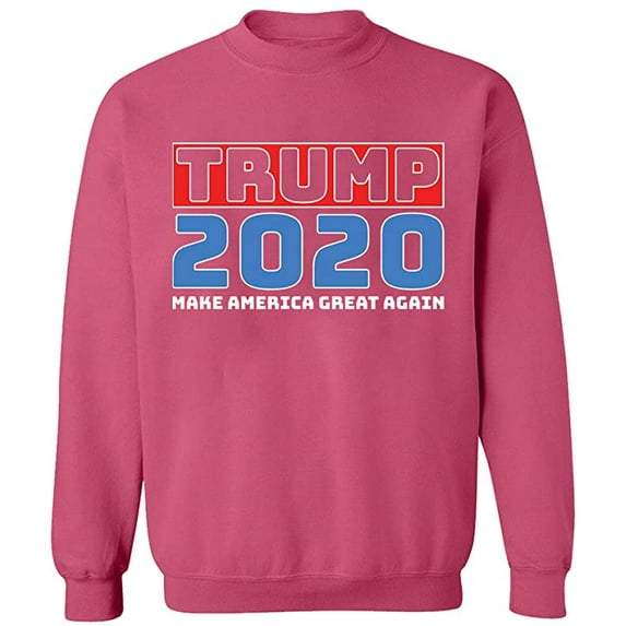 Unisex Crewneck Sweatshirt, Trump 2020, Custom Sweater, Slim Fit, Long Sleeve Sweater - Safety Pink 3X-Large