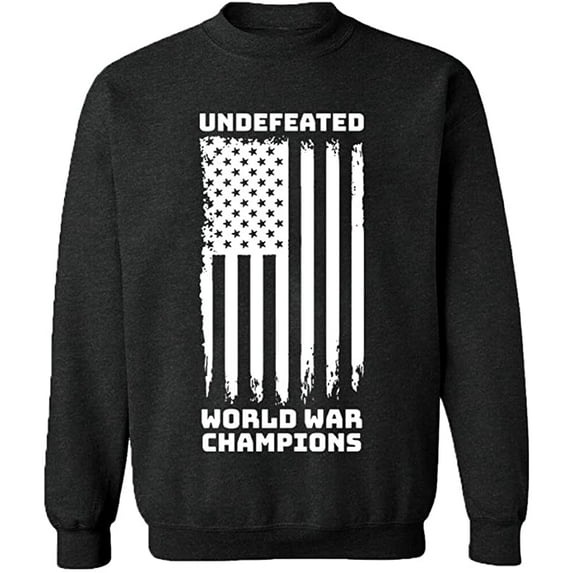 Unisex Crewneck Sweatshirt, Undefeated World War Champ, Slim Fit, Long Sleeve Sweater - Dark Heather Large