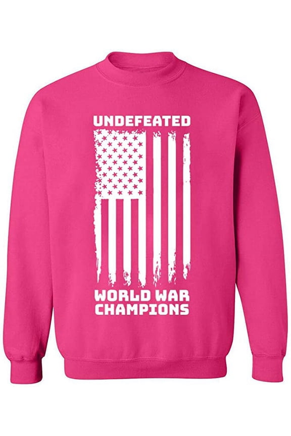 Unisex Crewneck Sweatshirt, Undefeated World War Champ, Slim Fit, Long Sleeve Sweater - Heliconia Large