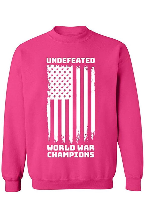 Unisex Crewneck Sweatshirt, Undefeated World War Champ, Slim Fit, Long Sleeve Sweater - Heliconia Medium