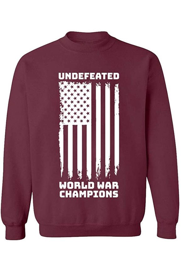 Unisex Crewneck Sweatshirt, Undefeated World War Champ, Slim Fit, Long Sleeve Sweater - Maroon Medium