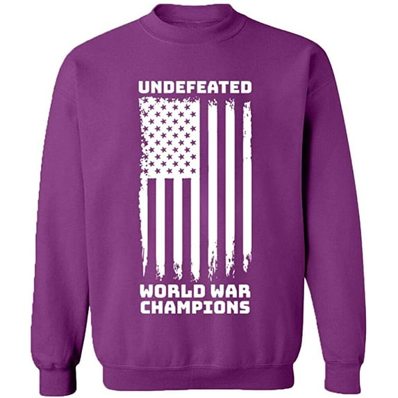 Unisex Crewneck Sweatshirt, Undefeated World War Champ, Slim Fit, Long Sleeve Sweater - Purple Medium