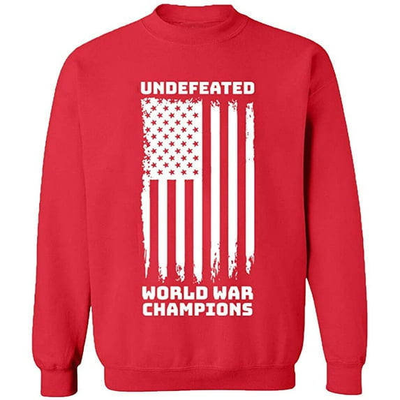 Unisex Crewneck Sweatshirt, Undefeated World War Champ, Slim Fit, Long Sleeve Sweater - Red X-Large