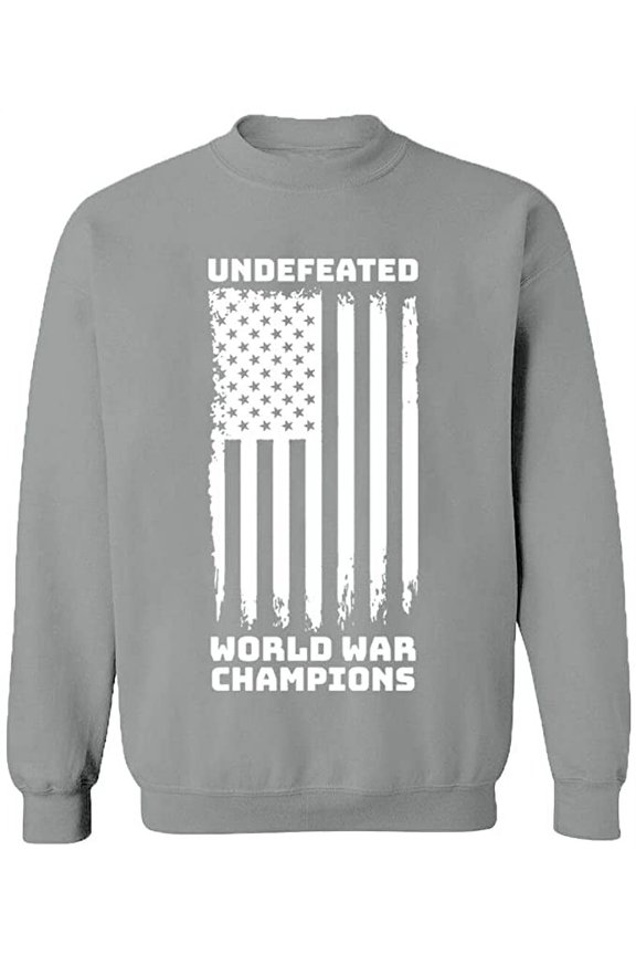 Unisex Crewneck Sweatshirt, Undefeated World War Champ, Slim Fit, Long Sleeve Sweater - Sport Grey Large