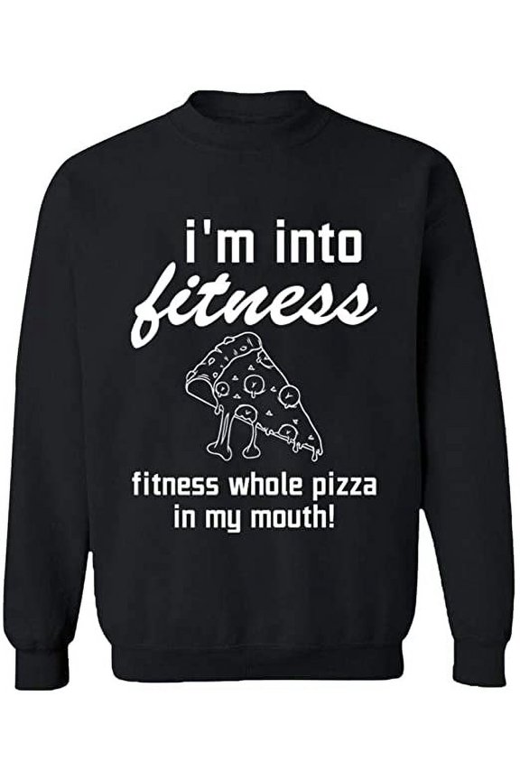 Unisex Crewneck Sweatshirt, Whole Pizza In My Mouth, Custom Sweater, Slim Fit, Long Sleeve Sweater - Black Large