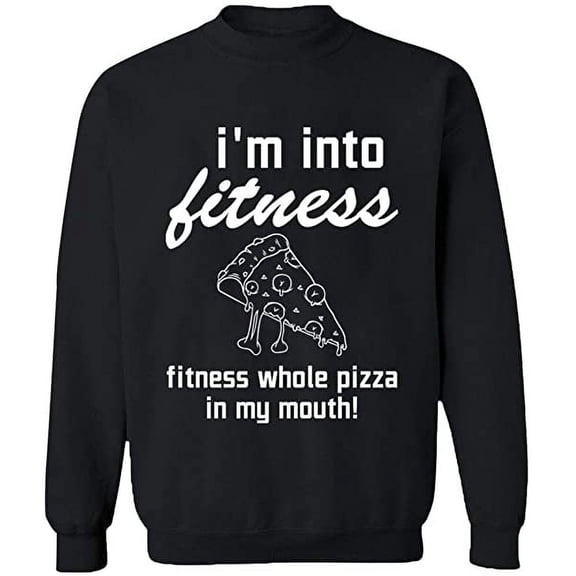 Unisex Crewneck Sweatshirt, Whole Pizza In My Mouth, Custom Sweater, Slim Fit, Long Sleeve Sweater - Black Large