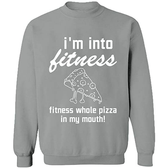 Unisex Crewneck Sweatshirt, Whole Pizza In My Mouth, Custom Sweater, Slim Fit, Long Sleeve Sweater - Sport Grey 3X-Large
