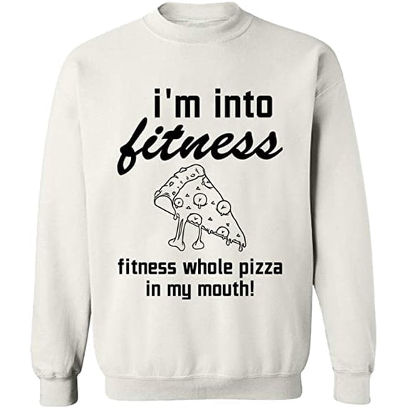 Unisex Crewneck Sweatshirt, Whole Pizza In My Mouth, Custom Sweater, Slim Fit, Long Sleeve Sweater - White 3X-Large