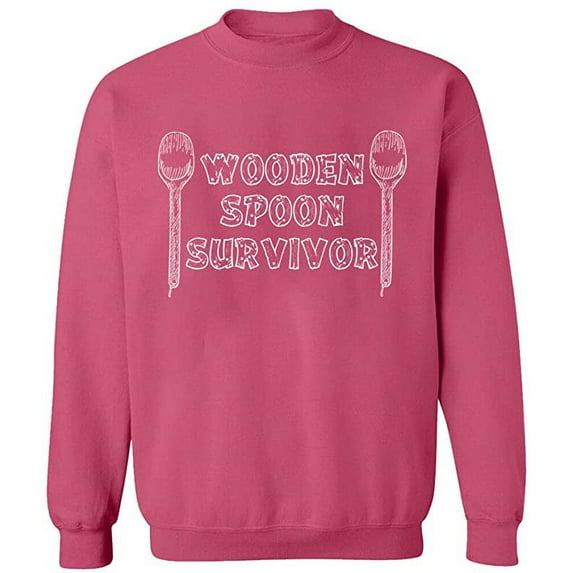 Unisex Crewneck Sweatshirt, Wooden Spoon Survivor, Custom Sweater, Slim Fit, Long Sleeve Sweater - Safety Pink Small