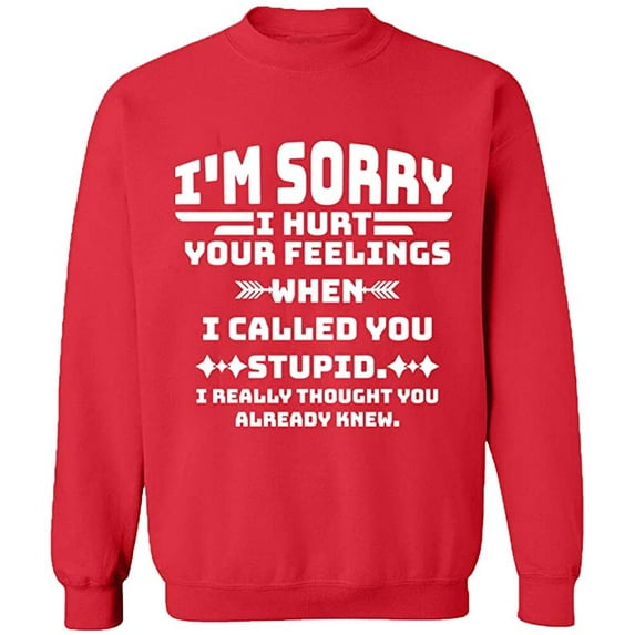 Unisex Crewneck Sweatshirt, You Stupid I Thought You Knew, Slim Fit, Long Sleeve Sweater - Red 2X-Large