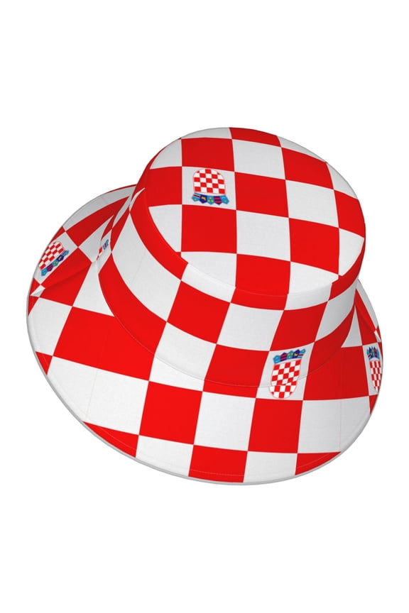 Unisex Croatian-Flag Pattern Bucket Hat Fisherman Cap Reversible Travel Sunhat With Reflective Stripe