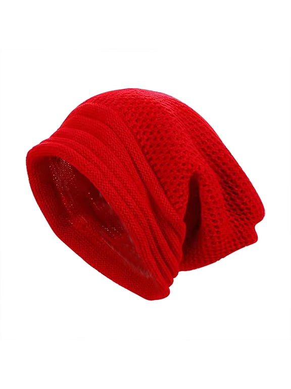 Unisex Crochet Beanie Slouchy Knit Slouchy Hat Oversize Skull Cap for Fall and Winter Red