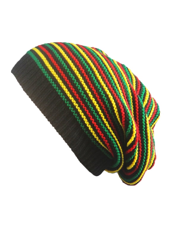 Unisex Crochet Wavy Fine Stripes Beanie Cap Rainbow Jamaica Style Flag Hip Hop Street Winter Slouchy Baggy Skullies Hat