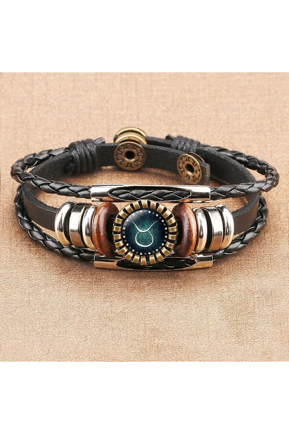 Unisex Crystal Inlaid Leather Zodiac Constellation Bracelet: Fashion Time Gem Accessory for Everyday Style