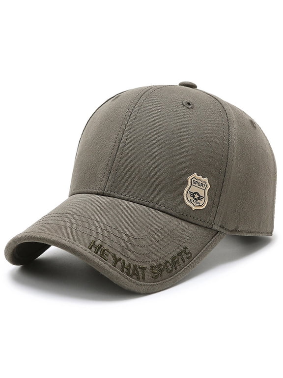 Unisex Curved Brim Washed Cotton Sport Cap Embossed Brim Letter Shield Patch Badge Wind Resistant Adjustable Sun Hat for Driving Training City Walks Camping & Everyday Casual Wear Army Green