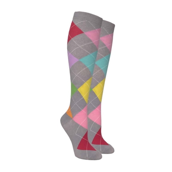 Unisex Cushioned Support Socks for All-Day Comfort, Reinforced Heel & Toe, Solid Grey-Vivid Argyle, Small-Medium
