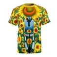 thumbnail image 1 of Unisex Cut & Sew T-shirt A Robot Riding Unicycle Through Sunflower Field, 1 of 7