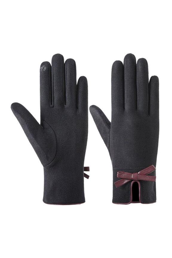 Unisex Cute Bow Warm Touchscreen Non-Slip Riding Gloves Black One Size