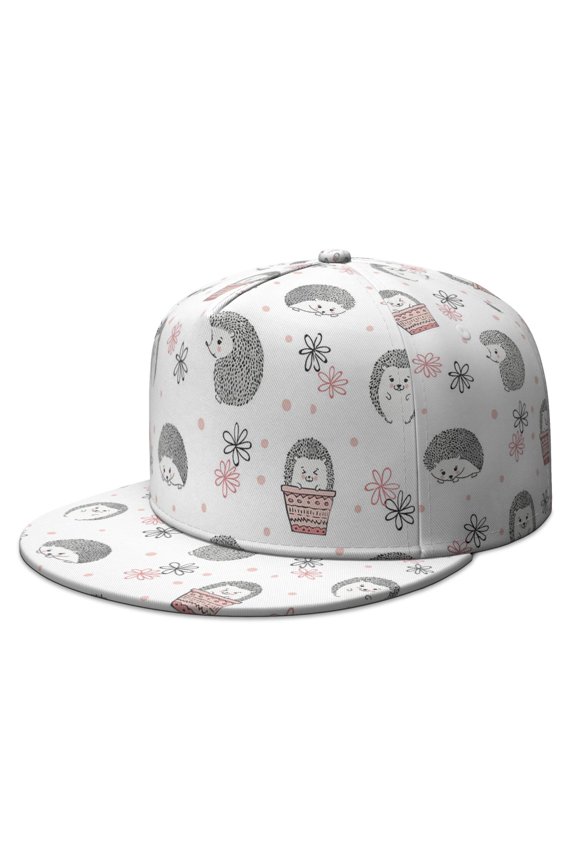 Unisex Cute Cartoon Hedgehog Print Baseball Cap - Flat Bill Artistic Design Adjustable Fashion Hat