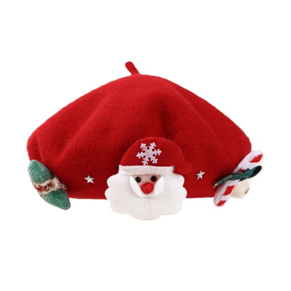 Unisex Cute Christmas Beret Cap with Decoration Pearl Sweet Wool Artist Beanies Hats