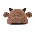 thumbnail image 1 of Unisex Cute Horns Bear Ears Beanie Winter Crochet Hat Animal Lover Gift Hoodie Trendy Khaki, 1 of 4