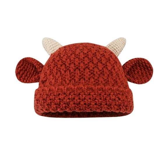 Unisex Cute Horns Bear Ears Beanie Winter Crochet Hat Animal Lover Gift Hoodie Trendy Red