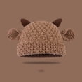 thumbnail image 1 of Unisex Cute Horns Bear Ears Beanie Winter Crochet Hat Animal Lover Gift, 1 of 3