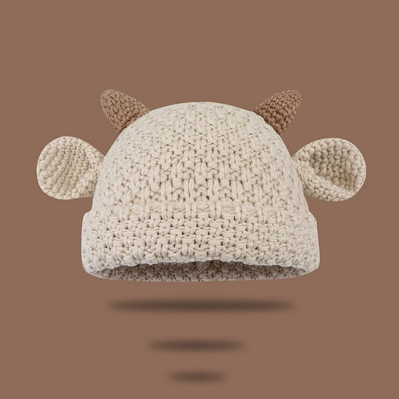 Unisex Cute Horns Bear Ears Beanie Winter Crochet Hat Animal Lover Gift