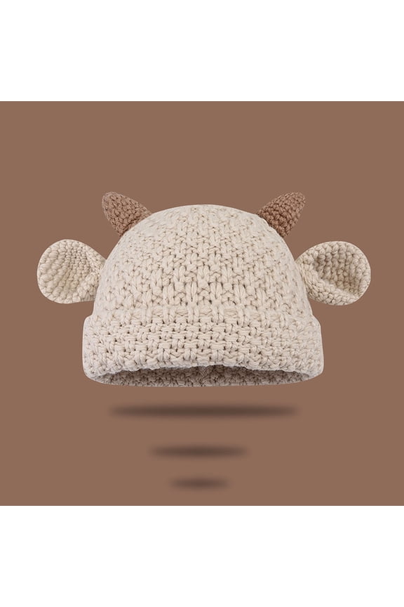 Unisex Cute Horns Bear Ears Beanie Winter Crochet Hat Animal Lover Gift