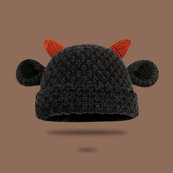 Unisex Cute Horns Bear Ears Beanie Winter Crochet Hat Animal Lover Gift