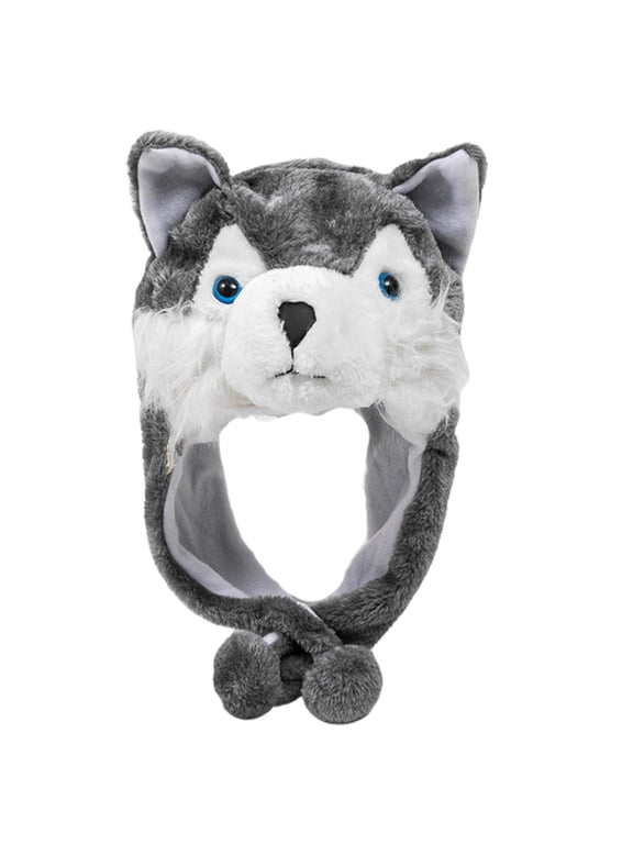 Unisex Cute Soft Fuzzy Wolf Plush Hat Cartoon Lovely Winter Cosplay Hat Windproof Stage Props Parent-child