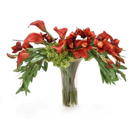 Unisex Cymbidium Orchid & Hydrangeas with Lilies - Red