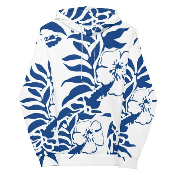 Unisex Dark Cerulean Blue Hibiscus Floral Hawaiian Printed Hoodie