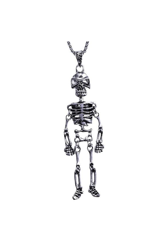 Unisex Dark Skeleton Pendant Necklace, Gothic Stainless Steel Punk Jewelry Chain, Alloy, Silver Tone, One Size, Detailed Skeleton Design