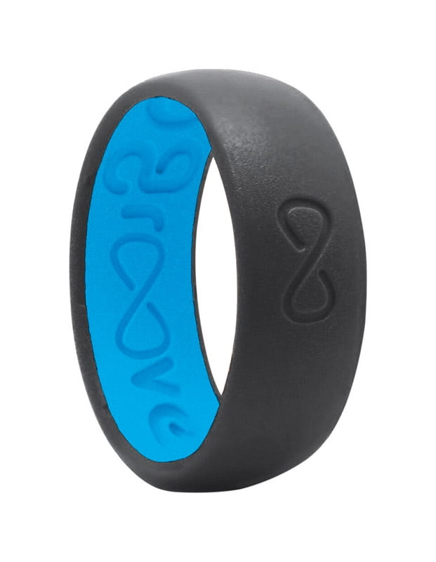 GROOVE LIFE Unisex Deep Stone Gray/Blue Wedding Band Silicone Water Resistant Round