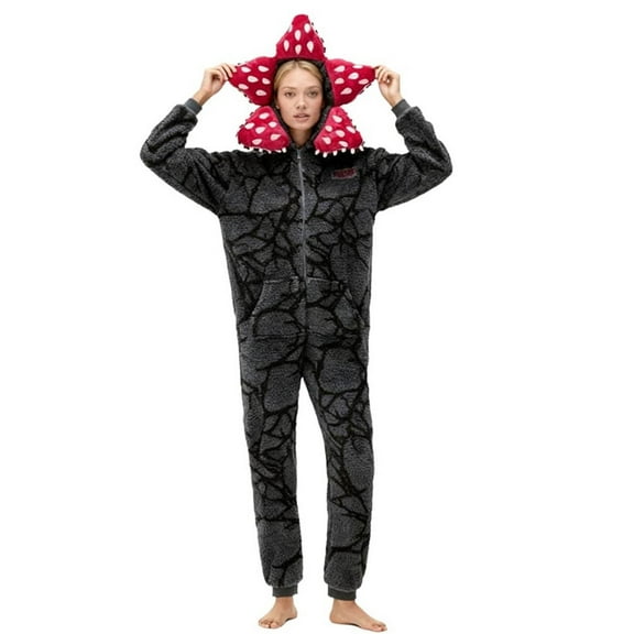 Unisex Demogorgon Hooded Long Sleeved Lined Winter Pajamas for Adults, and Comfortable Nighttime Wear