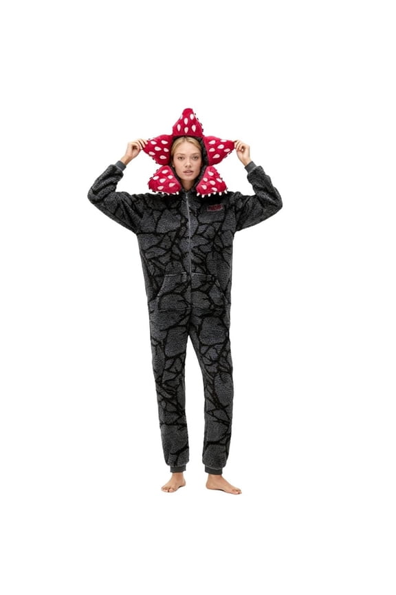 Unisex Demogorgon Hooded Long Sleeved Lined Winter Pajamas for Adults, and Comfortable Nighttime Wear