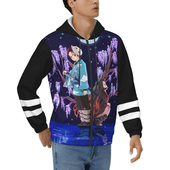 Unisex Demon Slayer Hoodies Novelty Zipper Hooded Sweater Casual Warm Jackets Sports Hoodies Sweatshirts For Men Women