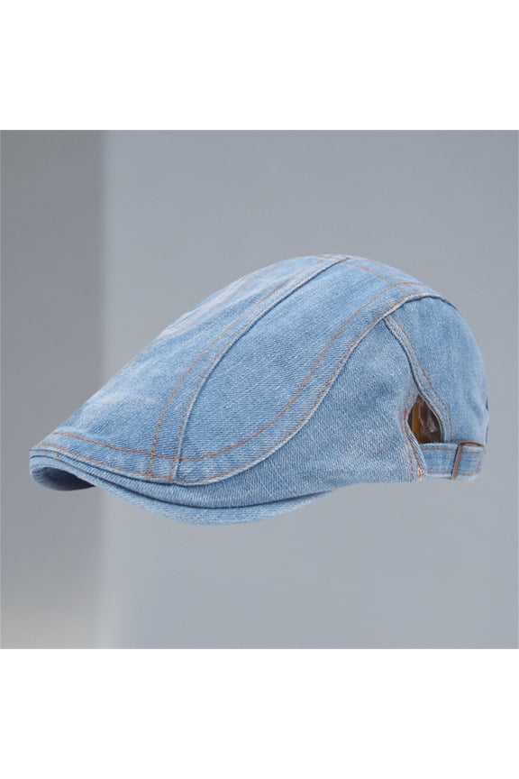 Unisex Denim Beret Newsboy Cap, Cotton Cabbie Driving Hat, Vintage Style Flat Brim Dad Cap for Men and Women, Casual Daily Wear Hat Light Blue