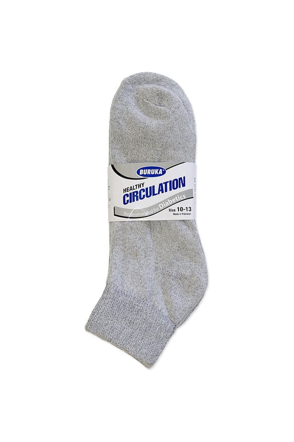 Unisex Diabetic Crew Circulatory Non-Elastic Ankle Length Quarter Socks for Mens & Womens (12 Pairs Gray, 10-13)