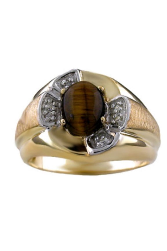 Unisex Diamond & Tiger Eye Ring 14K Yellow or 14K White Gold