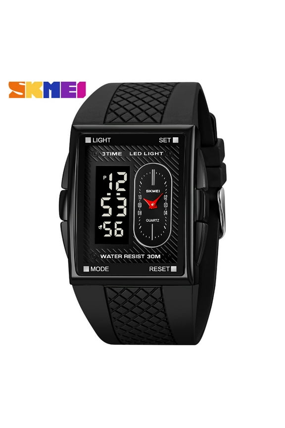 Unisex Digital Bracelet Watch Backlight Mens Women Square Alarm LED Black Rubber Watchband Sports Outdoor Waterproof Watch,Black